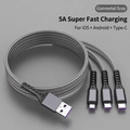 3-in-1 nylon braided charging cable in gunmetal grey with 5A fast charging support - 1.2m 66W 5A Mesh (Bare Wire) / Gray