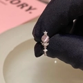 Y2K style pink gemstone ring with sparkling pavé crystals and silver finish - Cat's Eye Fairy Wand