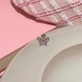 Y2K silver butterfly stud earrings with pink zircon stone and sparkling accents - Hollow Butterfly