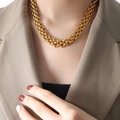 Chunky gold layered titanium steel chain necklace for women with a bold hip-hop style - Gold Necklace