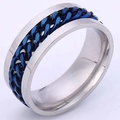 Men's stainless steel spinner ring with blue chain inlay on a silver band - US 6 / Blue