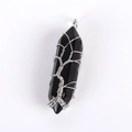 Natural black hexagonal stone pendant with silver Tree of Life wire wrap design - Without Chain (Approx 10*50mm) / Obsidian