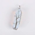 Macro detail of silver wire wrapped tree of life pendant with white hexagonal opal crystal - Without Chain (Approx 10*50mm) / Opal