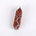 Macro shot of goldstone hexagonal pillar necklace with silver wire-wrapped tree of life - Without Chain (Approx 10*50mm) / Gold Sandstone