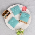 Sky blue velvet jewelry pouch with snap button closure for necklace and rings - Double-sided Plush Style (Green) / 7x7cm