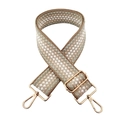 Detail of adjustable woven bag strap with beige and green wave patterns and gold buckles - Light Khaki