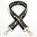 Detailed view of jacquard pattern strap with gold metal buckles and mountain design - Silver Clasp / Army Green Black