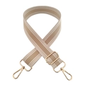 Adjustable khaki and white striped woven shoulder strap with gold metal buckles - Gold Buckle / Khaki