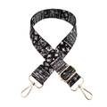 Bohemian black and white geometric wide shoulder strap with gold metal buckles on white background - Style 171 / Gold