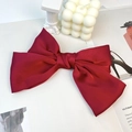 Elegant wine red satin oversized bow hair clip with a luxurious silky finish - Wine Red (Spring Clip)