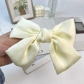 Elegant cream white oversized satin bow hair clip with high-gloss silk finish for women - Beige (Spring Clip)