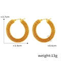 Golden woven mesh hoop earrings in a C-shaped chain design measuring 3.9cm width - Woven Grid Texture
