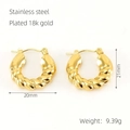 Chic 18K gold plated stainless steel twisted croissant hoop earrings for women - Spiral Texture Round Style (ZX1257)