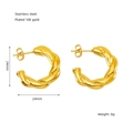Golden twisted hoop earrings in 18K gold plated stainless steel, 24mm diameter size - Twisted Texture Big Hoop (ZX1244)