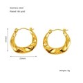 Twisted rope 18K gold plated stainless steel 23mm hoop earrings with polished finish - Twist Rope Hoop Style (ZX1242)