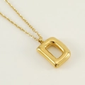 Golden balloon style letter D pendant necklace in polished titanium steel with stitch detail - Letter D [Gold]