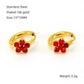 Orecchini a cerchio in acciaio placcati oro 18K con ciondoli a fiore rosso - Zircone Rosso