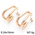 Minimalist U-shaped stainless steel earrings in rose gold with a double-arch design - Double Layer U-Shaped Style (KE111332-KFC) / Rose Gold