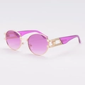 Lunettes de soleil rondes rétro avec verres dégradés violets et branches dorées - Monture Dorée Branche Violette Verres Violets