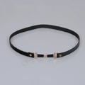 Handmade retro black leather cord accessory with vintage gold metal buckle detail - 56-58cm / Black Thin Leather Belt with Metal Buckle (AB03)