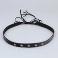 Accessoire rétro fait main en cuir noir avec étoiles argentées et lien à nouer - 56-58cm / Bande décorative à rivets étoile à cinq branches (AB20) / Noir