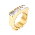 Goldener quadratischer Edelstahlring mit einem rechteckigen klaren Kristallstein - US 6 / Gold Weiß (KR38119-K)