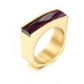Minimalistischer goldener Edelstahlring mit rechteckigem violettem Edelsteinbesatz - US 6 / Gold Lila (KR38118-K)