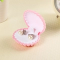 Pink velvet shell jewelry box featuring pearl butterfly earrings on white lining - 6*5.5*3cm / Pink