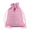 Pink linen drawstring pouch for jewelry and cosmetics storage with woven texture - Pink