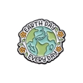 Enamel Earth Day pin with Earth Day Every Day text and floral details on white background - Earth Day Round Earth