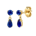 Elegant gold drop earrings featuring round and pear-cut blue sapphires in classic prong settings - Blue (Gold Plated)