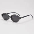 Detail view of oval retro sunglasses with grey transparent frame and dark grey lenses - Transparent Grey Frame Grey Lens C10