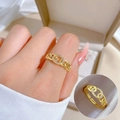 Luxuriöser Goldkettenring mit funkelnden Kristallen und verstellbarem offenem Design - Einstellbar Offen / Echt Vergoldetes Gold (R133)