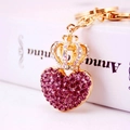 Golden crown and pink rhinestone heart keychain accessory for women bag charm decoration - Purple