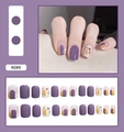 Kit unghie finte corte quadrate R089 con motivi astratti viola e beige per manicure - Tipo di Colla / Graffiti Viola (R089)