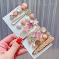 8-piece set of pink and pearl hair clips with heart and star shapes on a display card - 8pcs Set-Cherry Blossom Style