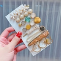 Set di 8 mollette per capelli con perle, fiori e gemme verdi su cartoncino bianco - Set da 8 Pezzi-Stile Elaborato di Lusso