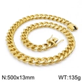 Collana cubana da uomo in oro 13mm in acciaio inossidabile, lunga 500mm e 135g peso - Stile Classico Largo / 50cm (13mm di larghezza) / Oro