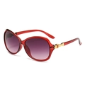 Oversized transparent red sunglasses with purple gradient lenses and gold heart detail - Solid Purple Frame Gradient Grey Lens