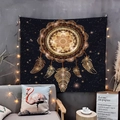 Detailed dreamcatcher tapestry with golden patterns and warm starry LED lights - 90x60cm / Golden Dreamcatcher on Black