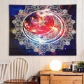 Tapiz de pared mandala luna y galaxia en tonos morado y azul para decoración - 150x150cm / Mandala Púrpura Nebulosa (4)