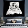 Black and white skull hugging teddy bear tapestry for bedroom wall decor - Skeleton Holding Plush Bear