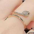 Minimalist gold snake wrap ring with white pavé crystals and black eye details - MYR4030 Iced Out Snake / Gold