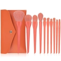 Detail von 12 bonbonfarbenen Make-up Pinseln mit passender orangefarbener Ledertasche - 10 Stück Orange Mit Tasche
