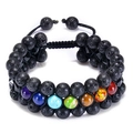 Handmade double-layer braided chakra bracelet featuring natural lava stone and colorful beads - Lava Stone Triple Layer Braided Style