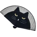 Close-up of a black cat face design and polka dots on a Japanese-style folding fan - Black Cat (Standard Bamboo)