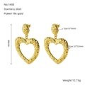 Detailed view of hammered 18K gold plated heart earrings with 46mm length measurement - Gold