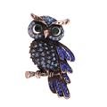 Bronze owl brooch pin with blue and green crystals on tree branch decoration - Bronze Blue