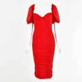 Vestido ajustado rojo sexy con escote cuadrado, mangas abullonadas y diseño fruncido - M / Rojo