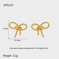 Detail view of 18K gold bow stud earrings showing woven texture and 17mm x 20.5mm dimensions - Gold Bow Style (DFE237)